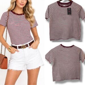 Levi's | NWT Bangladesh Burgundy White Striped Short-Sleeve Crewneck Tee (sz XS)
